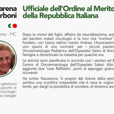 NAZZARENA BARBONI PREMIATA DA MATTARELLA PER L’IMPEGNO CON “RAFFAELLO ONLUS”